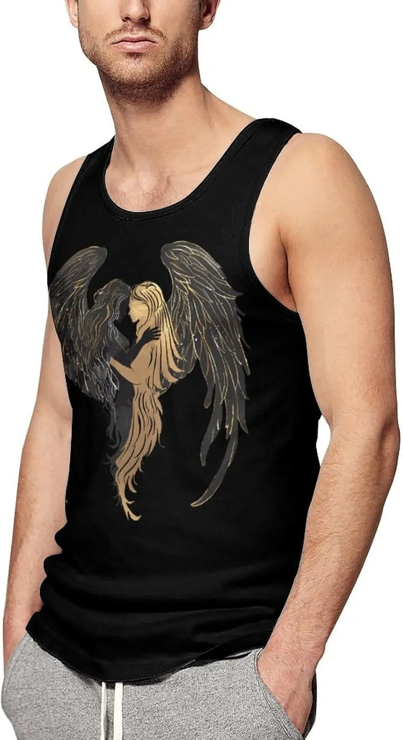 Angel and Demon Wings Men's Tank Top Sleeveless T-Shirt Pullover Vest Shirts Gym Workout Beach Funny