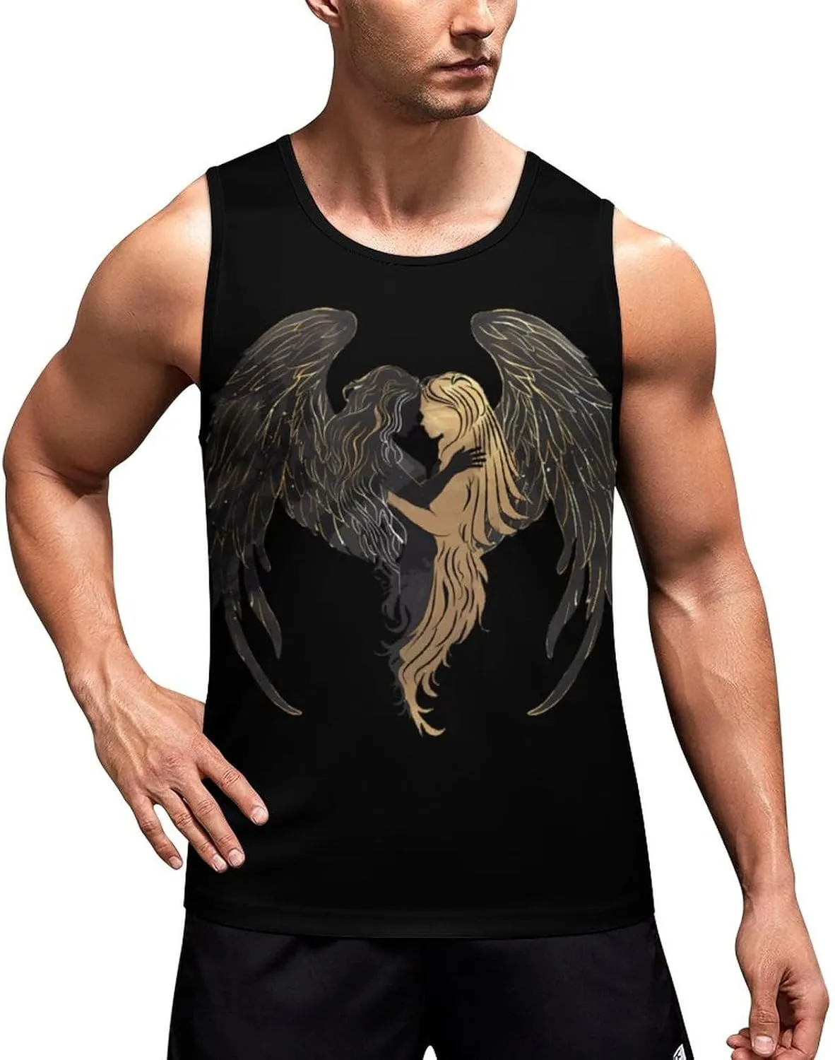 Angel and Demon Wings Men's Tank Top Sleeveless T-Shirt Pullover Vest Shirts Gym Workout Beach Funny