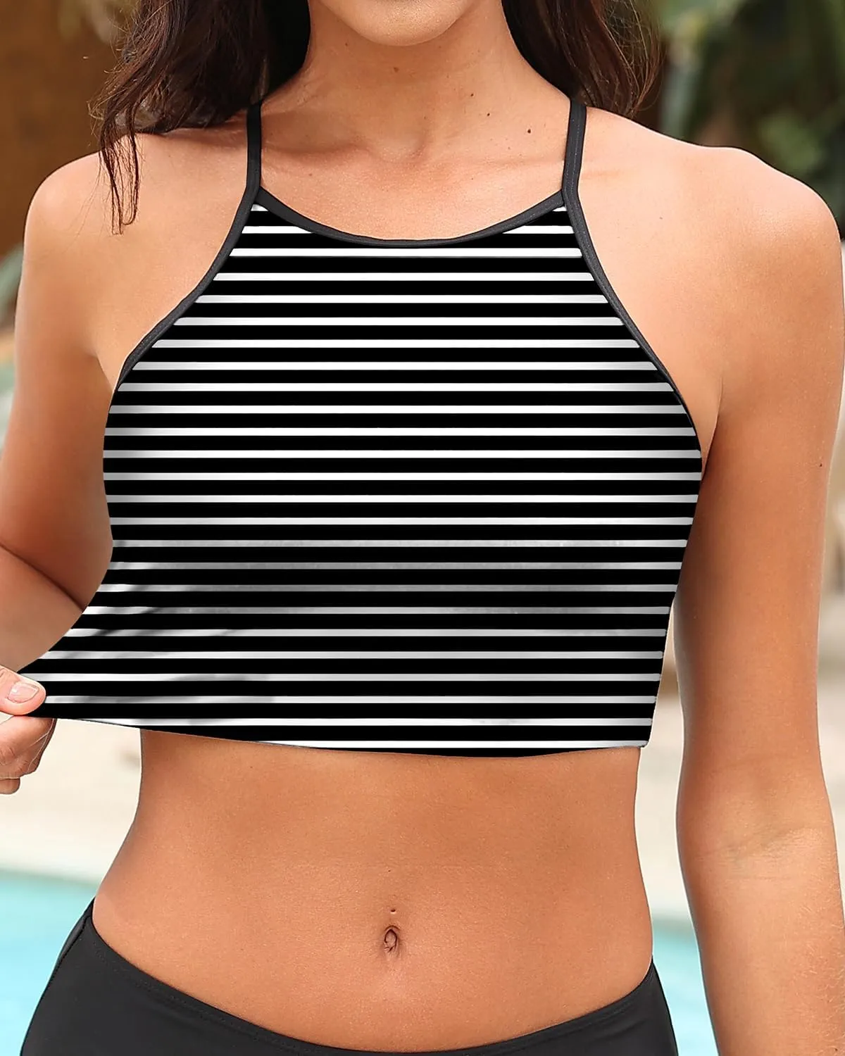 Aqua Eve Women's Sport Bra Bikini Tops Racerback Swimsuit High Neck Bathing Suit Crop Swim Tops Only No Bottom