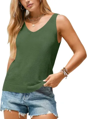 Arach&Cloz Womens 2025 Hollow Out Sleeveless Tank Tops Spring Summer V Neck Knit Trendy Casual Vacation Outfits