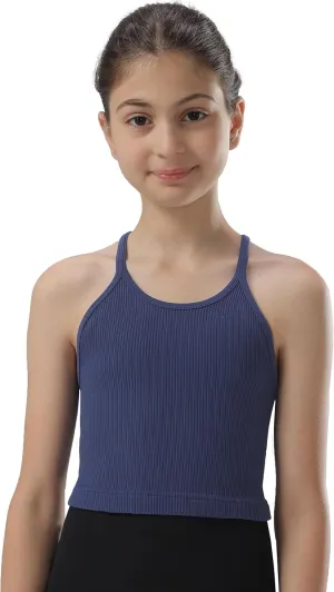 Attifall Girls Ribbed Crop Tank Top Pack Seamless Racerback Cami Tanks for Teen Girl Dance Athletic Cropped Tops