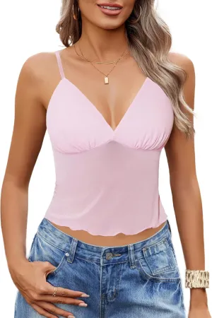 Avidlove Sexy Sheer Tops for Women Mesh Crop Tops See Through V Neck Cami Spaghetti Strap Sleeveless Tank Top