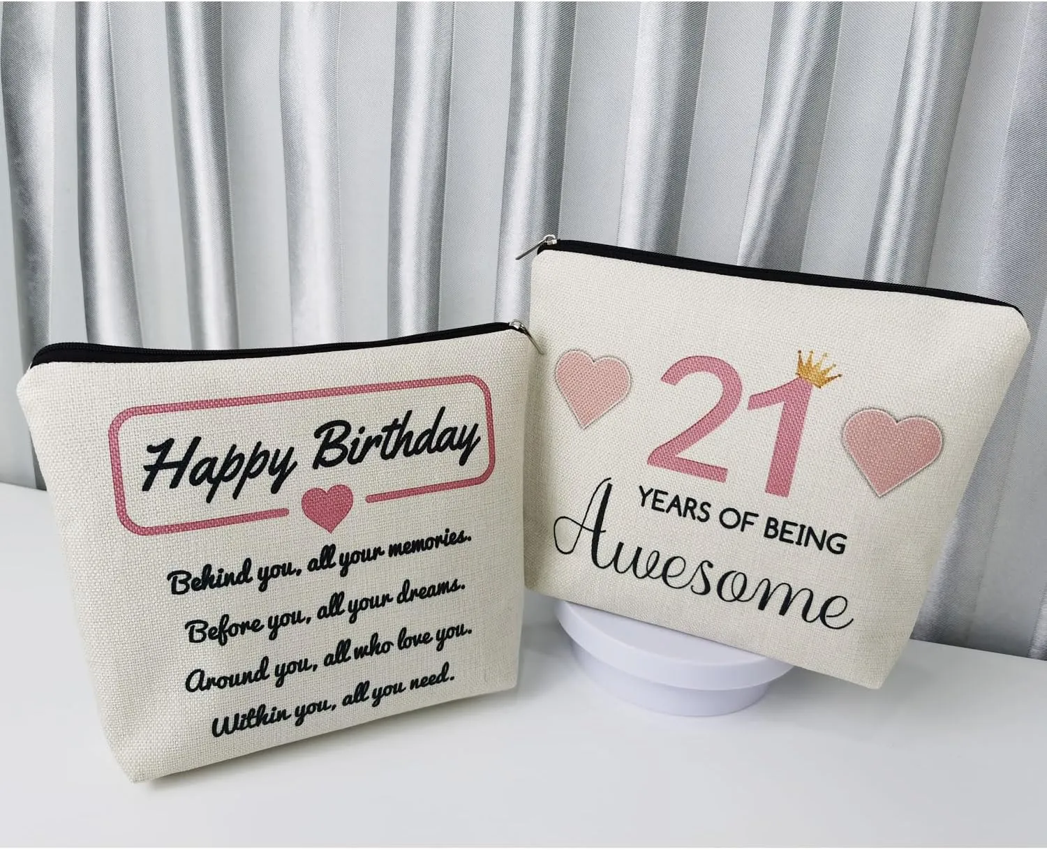 Awesome 21 Makeup Bag 21st Birthday Present Blessing Print Toiletry Organizer Canvas Zipper Pouch Birthday Party Accessories Happy Birthday Present for 21-year-old Lady Women Sisters