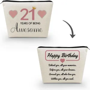 Awesome 21 Makeup Bag 21st Birthday Present Blessing Print Toiletry Organizer Canvas Zipper Pouch Birthday Party Accessories Happy Birthday Present for 21-year-old Lady Women Sisters