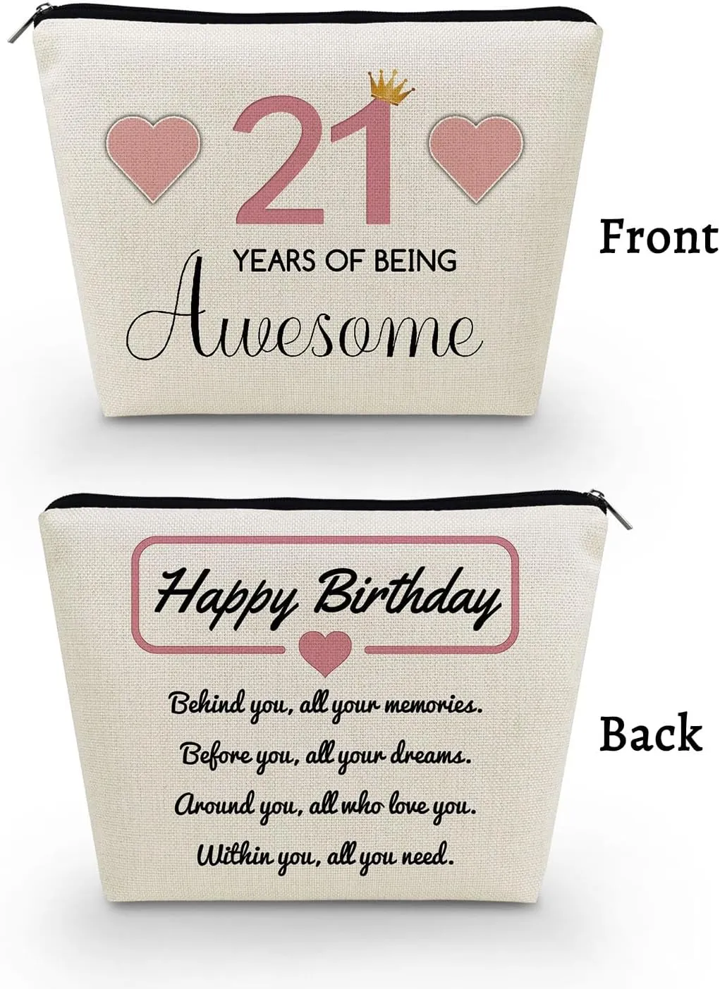 Awesome 21 Makeup Bag 21st Birthday Present Blessing Print Toiletry Organizer Canvas Zipper Pouch Birthday Party Accessories Happy Birthday Present for 21-year-old Lady Women Sisters