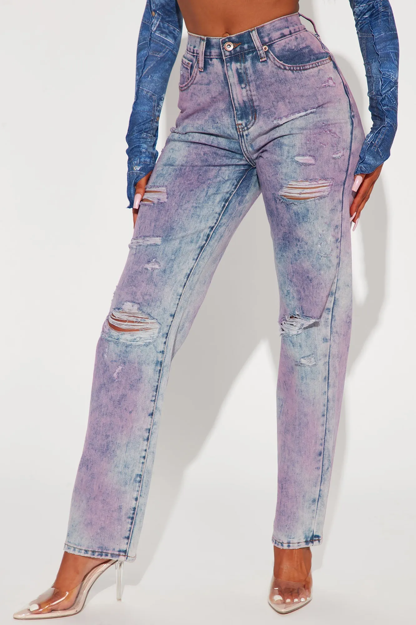 Bad Behavior High Rise Straight Leg Jeans - Purple
