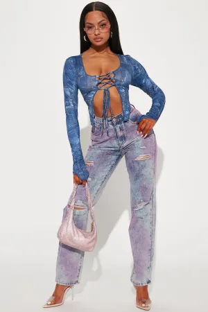 Bad Behavior High Rise Straight Leg Jeans - Purple