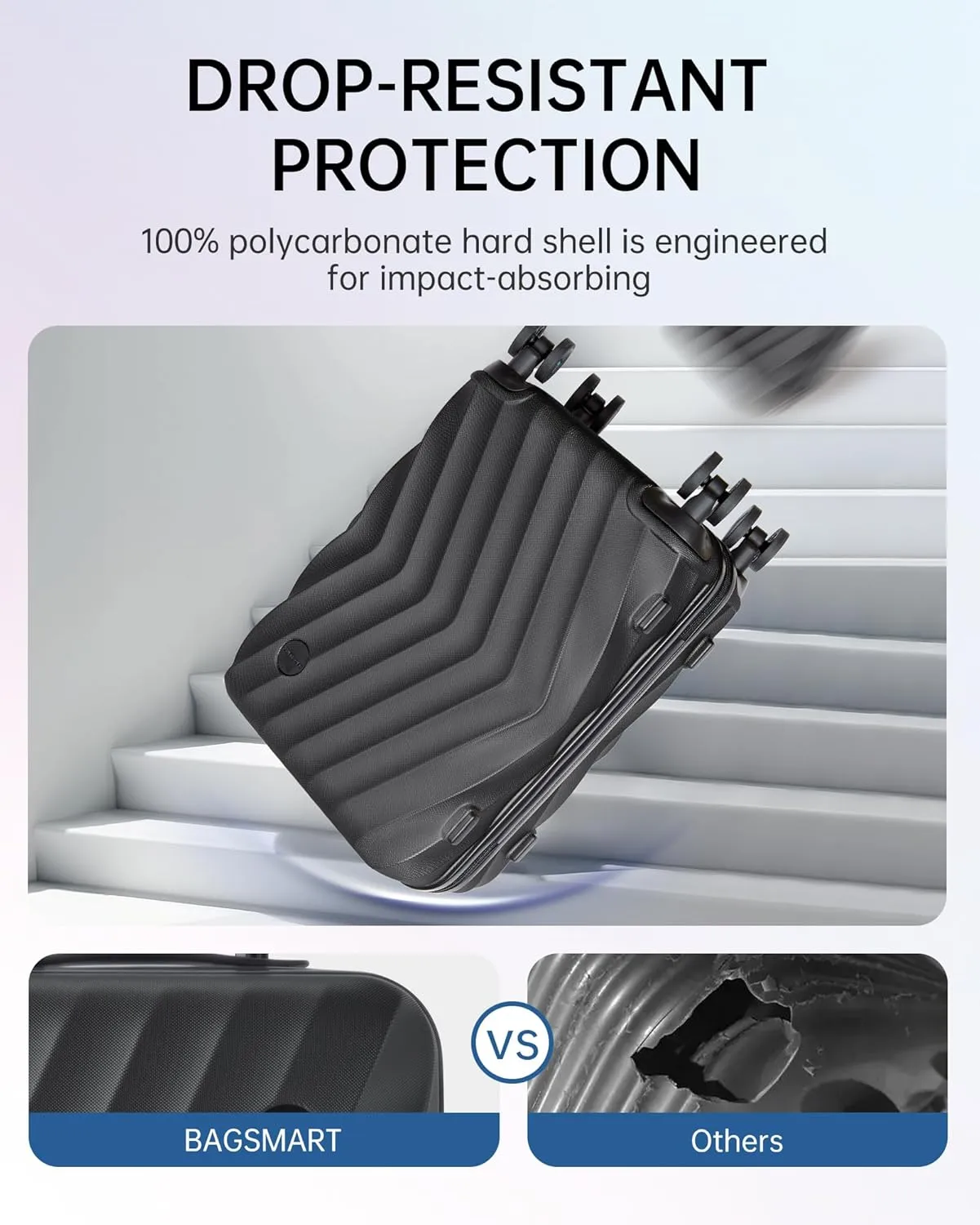 BAGSMART Carry On Luggage, PC Hardside Suitcase 22x14x9 Airline Approved, 20 Inch Travel Carry-on Luggage with Spinner Wheels, Lightweight Rolling Suitcases for Men Women,Black