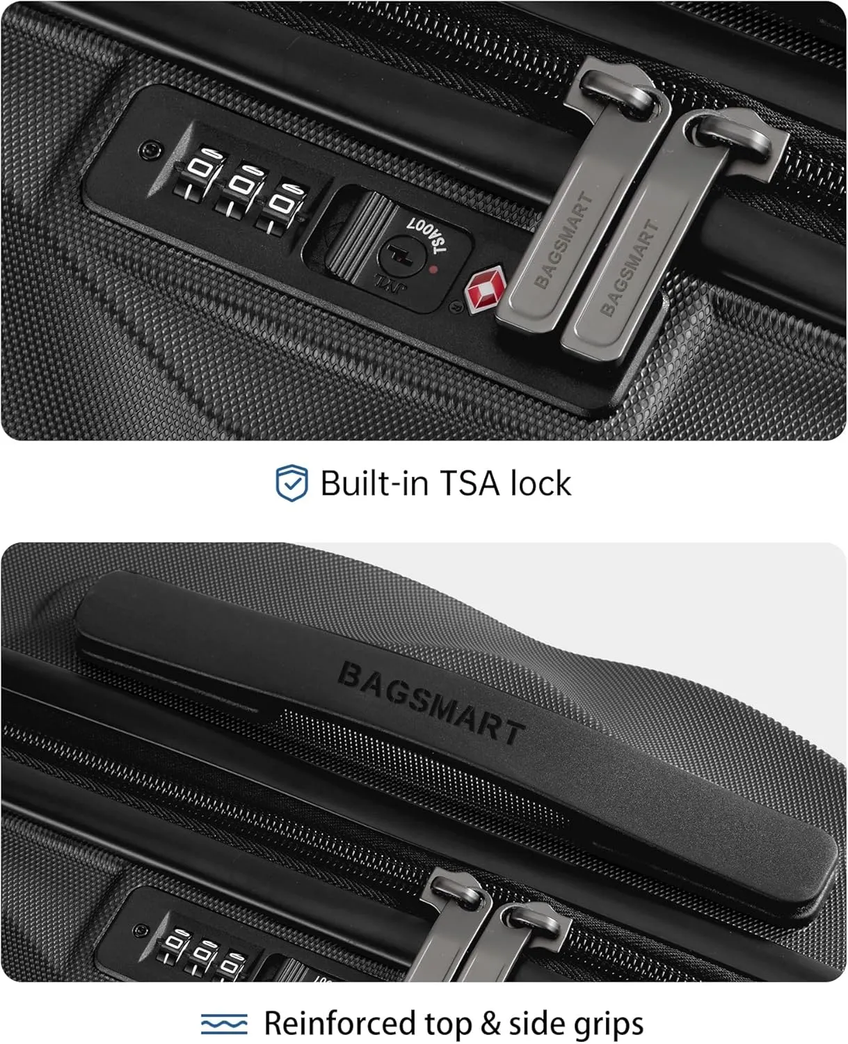 BAGSMART Carry On Luggage, PC Hardside Suitcase 22x14x9 Airline Approved, 20 Inch Travel Carry-on Luggage with Spinner Wheels, Lightweight Rolling Suitcases for Men Women,Black