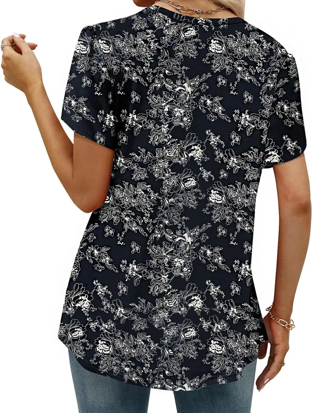 BETTE BOUTIK Womens V Neck Short Sleeve Summer Tops Button Down Pleated Tunic Tops Shirts S-3XL