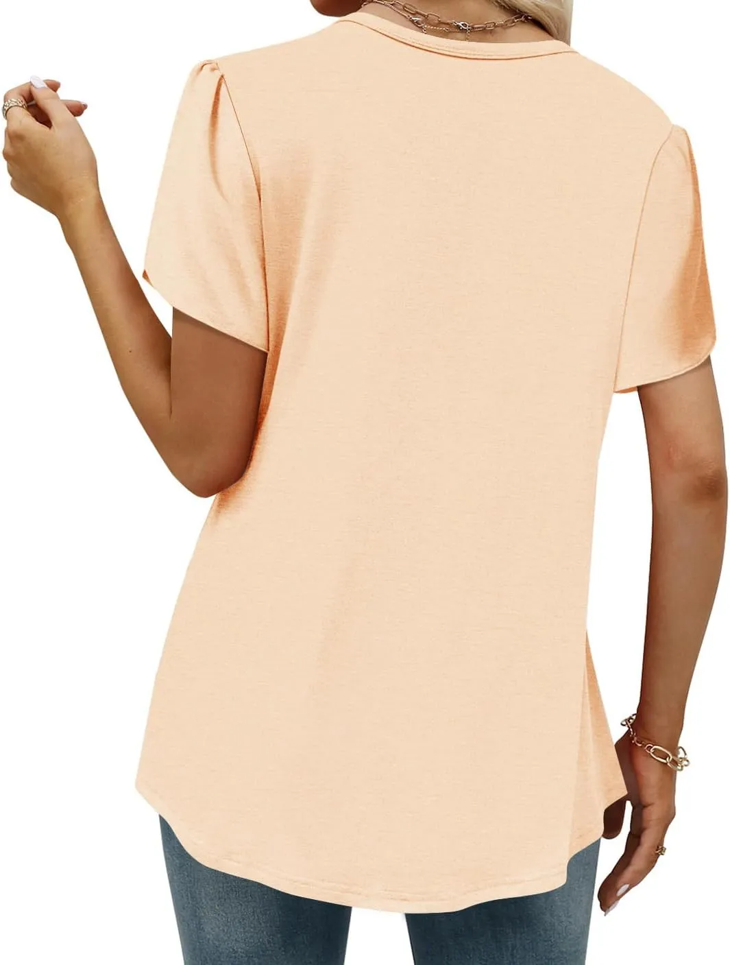 BETTE BOUTIK Womens V Neck Short Sleeve Summer Tops Button Down Pleated Tunic Tops Shirts S-3XL