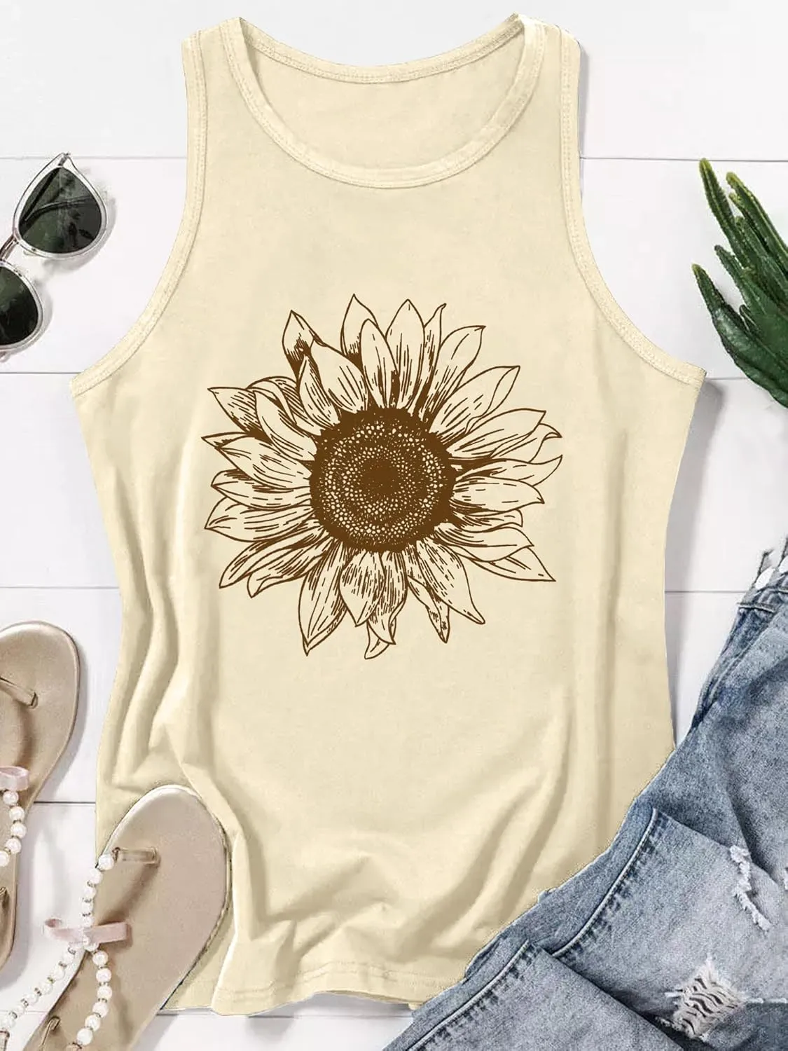 Binshre Tank Tops Women Hawaiian Beach Graphic Tank Tops Summer Casual Tanks Vest Country Music Vintage Tank Cami