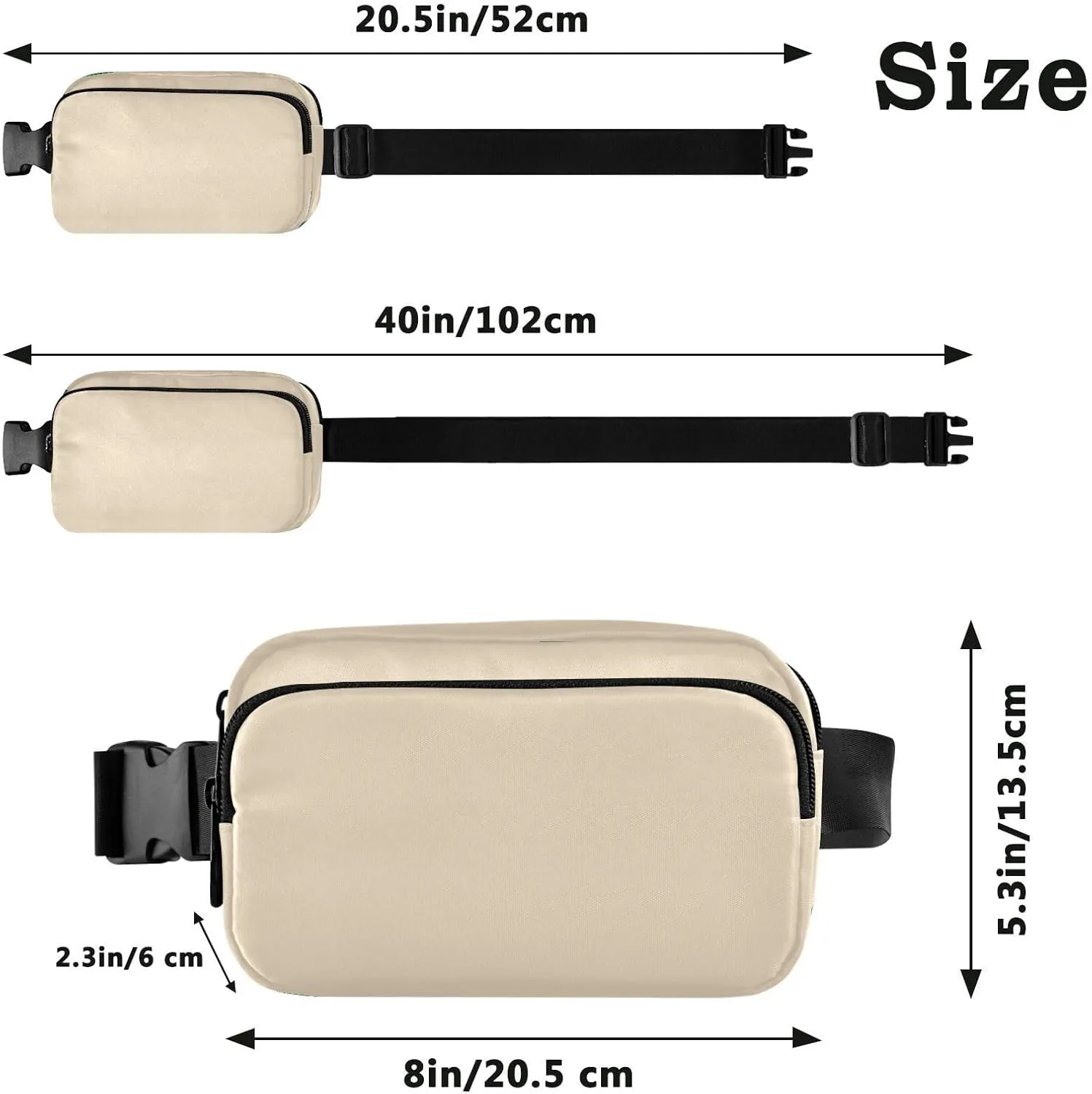 Blanched Almond Belt Bag Fashion Travel Chest Bag Lightweight Crossbody Bags with Adjustable Strap