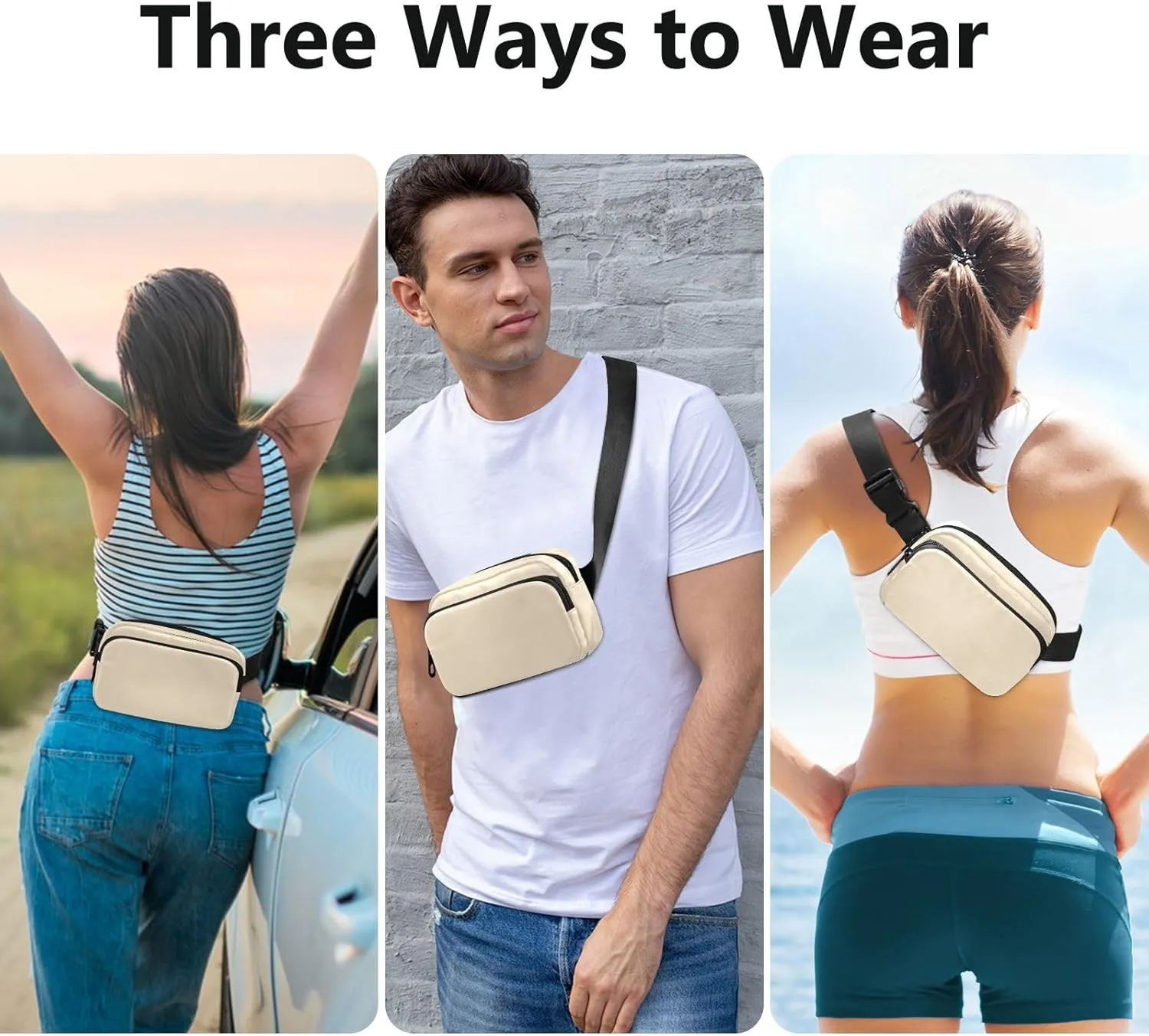 Blanched Almond Belt Bag Fashion Travel Chest Bag Lightweight Crossbody Bags with Adjustable Strap