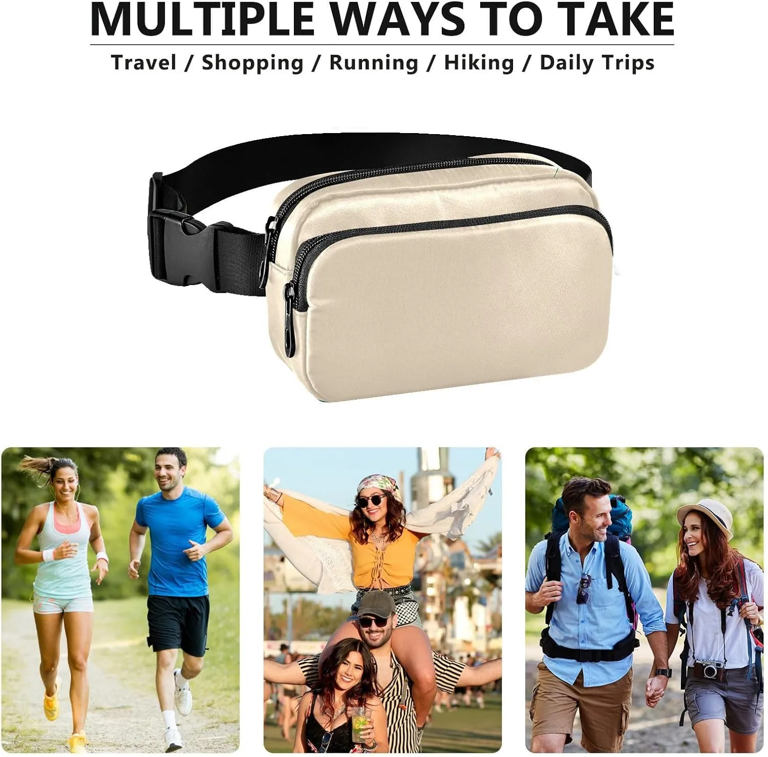 Blanched Almond Belt Bag Fashion Travel Chest Bag Lightweight Crossbody Bags with Adjustable Strap