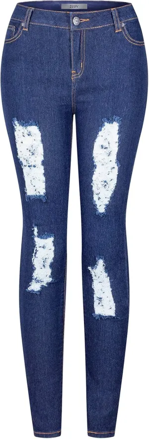 BodiLove Women's High Waist Rise 5 Pockets Skinny Comfy Jeans Zip Button Closure a44e Dark Denim 9