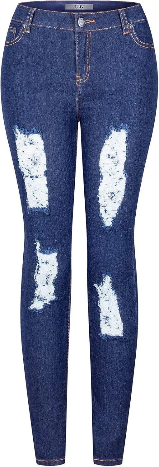 BodiLove Women's High Waist Rise 5 Pockets Skinny Comfy Jeans Zip Button Closure a44e Dark Denim 9