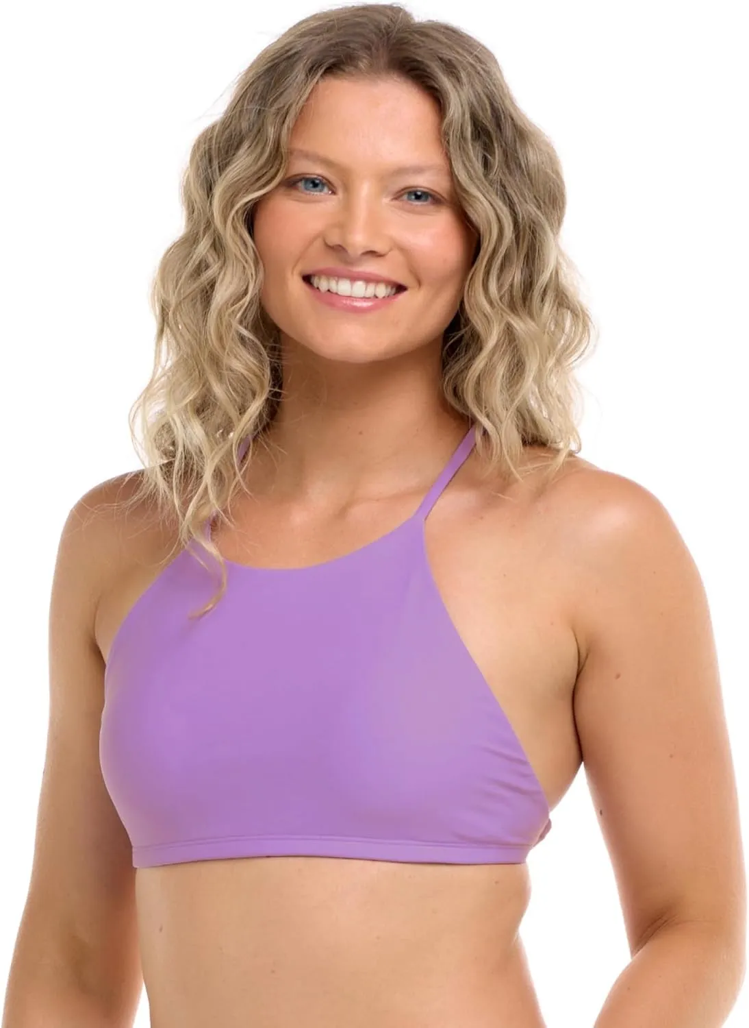 Body Glove Women's Standard Smoothies Alesha Solid High Neck Bikini Top Swimsuit with Adjustable 2-Way Back Detail