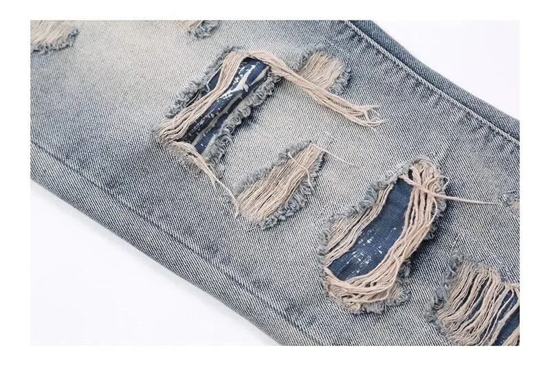 Bonsir High Street Hole Ripped Vintage Men Hip Hop Baggy Jeans Trousers Punk Distressed Retro Washed Straight Denim Pants Pantalon