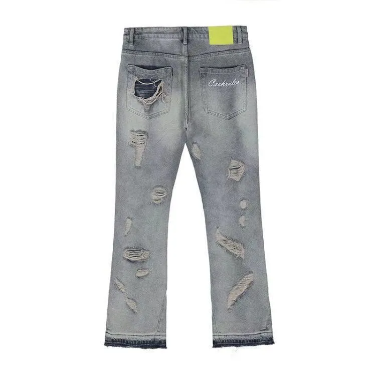 Bonsir High Street Hole Ripped Vintage Men Hip Hop Baggy Jeans Trousers Punk Distressed Retro Washed Straight Denim Pants Pantalon