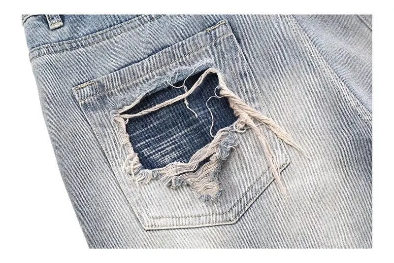 Bonsir High Street Hole Ripped Vintage Men Hip Hop Baggy Jeans Trousers Punk Distressed Retro Washed Straight Denim Pants Pantalon