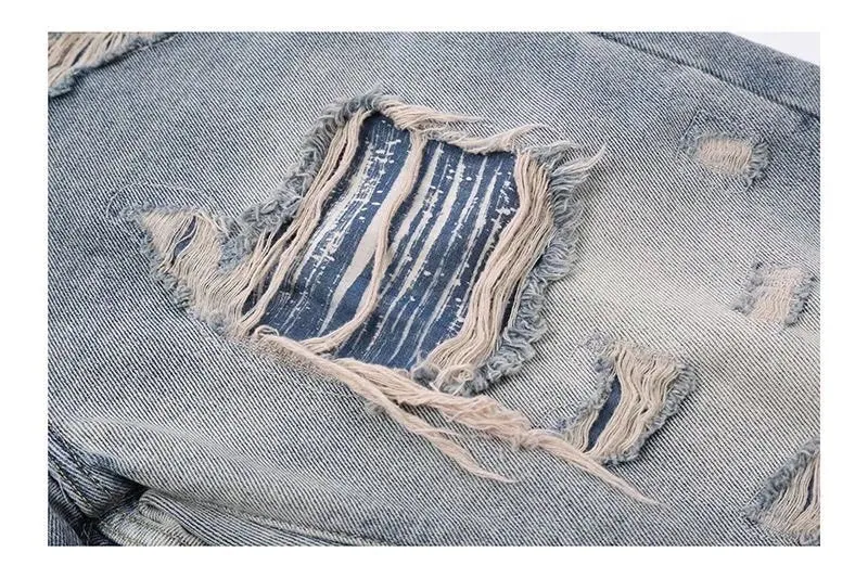 Bonsir High Street Hole Ripped Vintage Men Hip Hop Baggy Jeans Trousers Punk Distressed Retro Washed Straight Denim Pants Pantalon