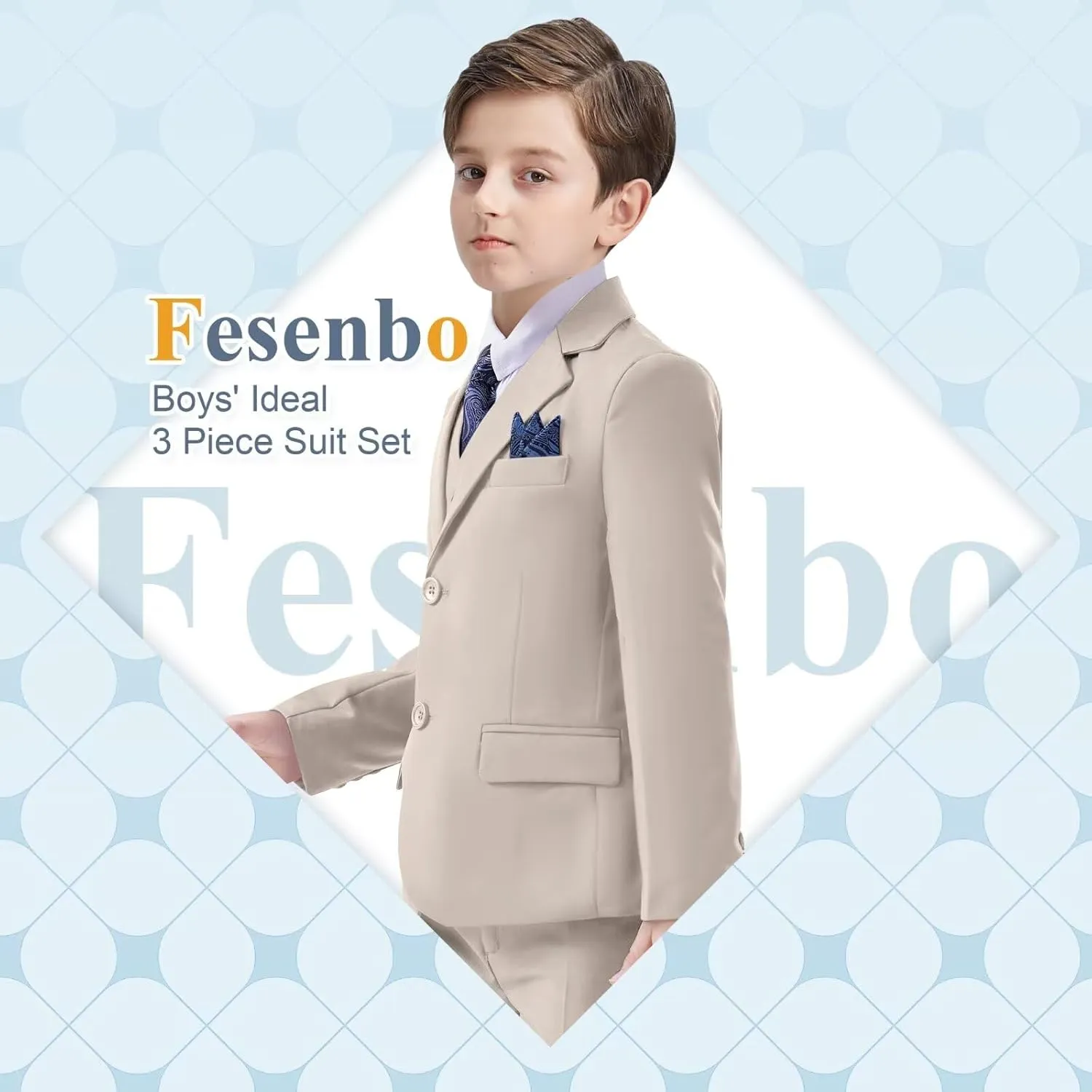 Boy's Suit Slim Fit Formal 3 Pieces Suit Set, Dress Suit Blazer Vest Pants, Kids Wedding Ring Bearer Outfit Size 2T-20
