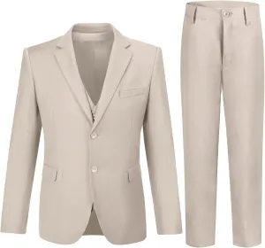 Boy's Suit Slim Fit Formal 3 Pieces Suit Set, Dress Suit Blazer Vest Pants, Kids Wedding Ring Bearer Outfit Size 2T-20