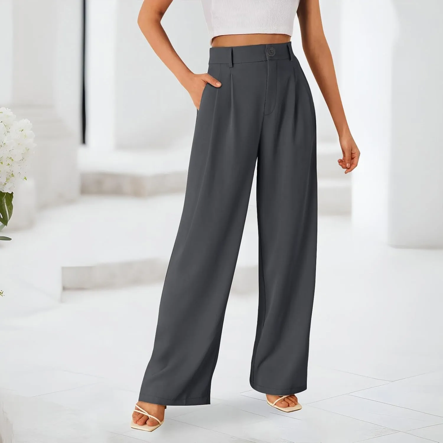 Business Casual Pants for Women Long Women Straight Leg High Waist Pants Going Out Walking Loose Fit Work Trousers