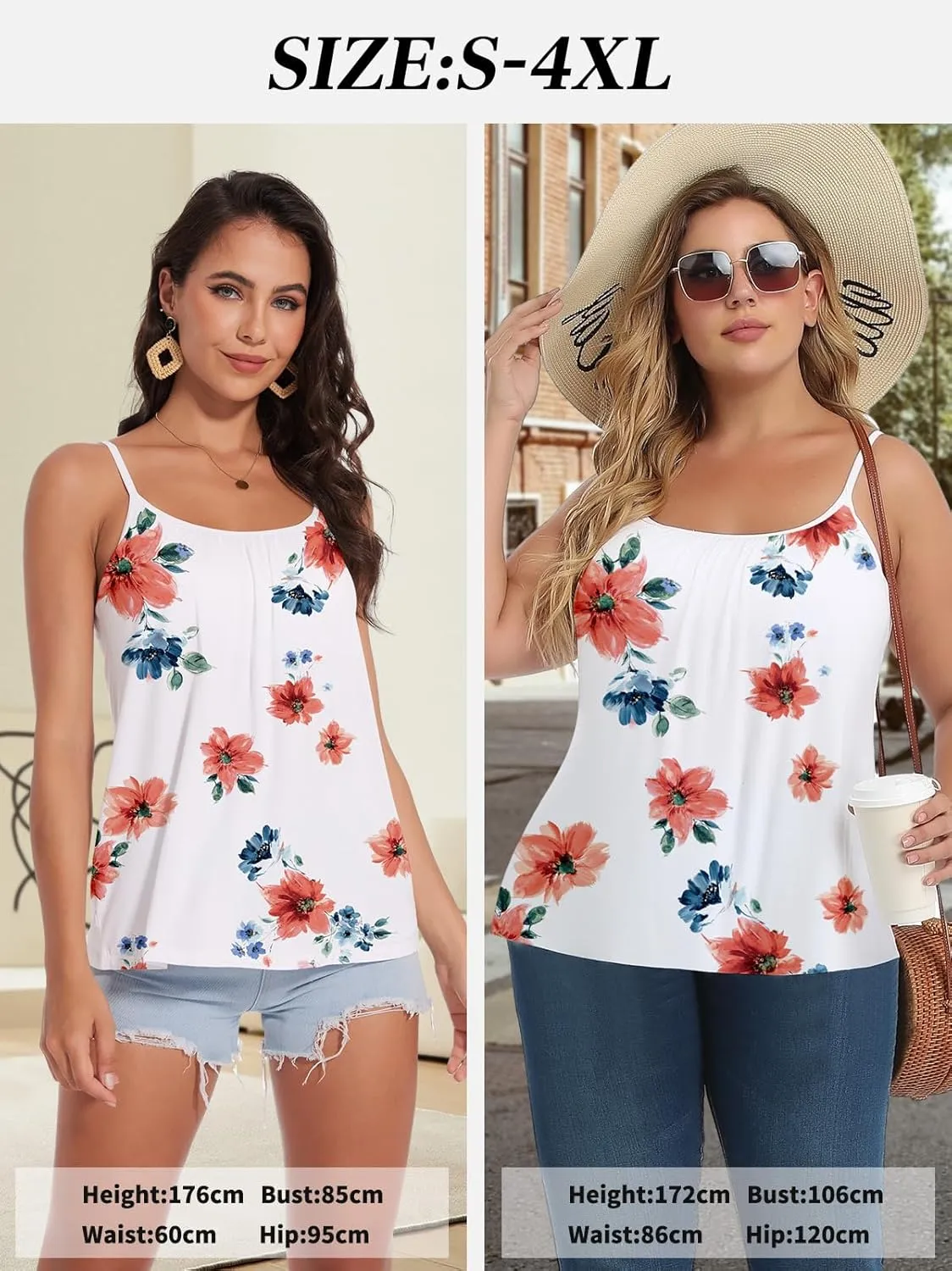 Camisoles for Women with Built in Bra Adjustable Strap Tank Tops Cami Sleeveless Summer Tops for Workout Sleeping Traveling