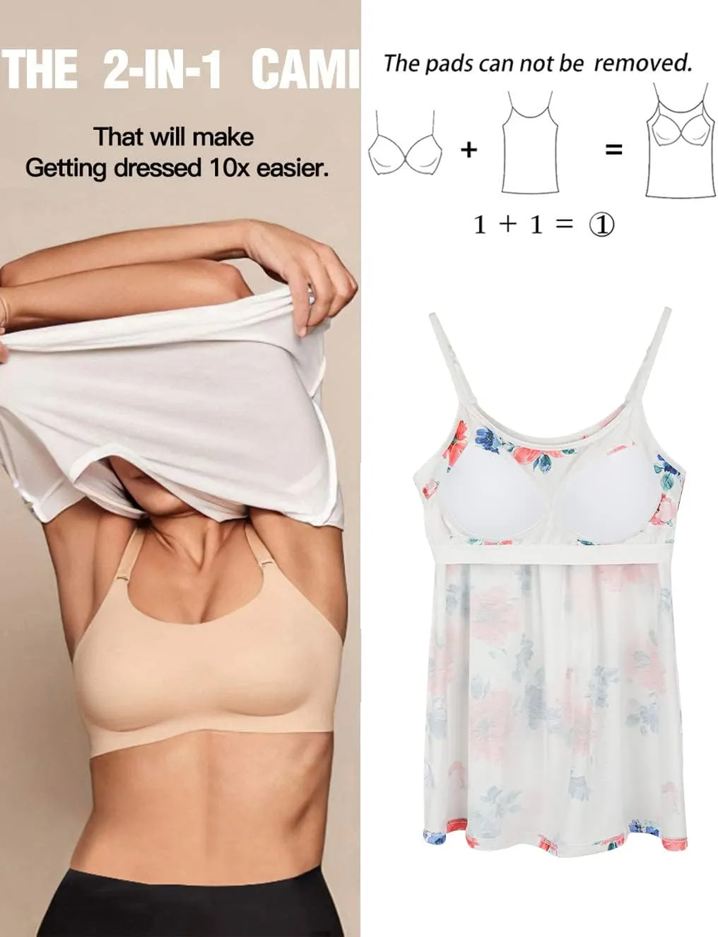 Camisoles for Women with Built in Bra Adjustable Strap Tank Tops Cami Sleeveless Summer Tops for Workout Sleeping Traveling
