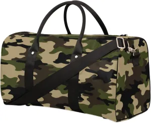 Camouflage Green Travel Duffel Bag for Women Men, Camo Print Sport Tote Gym Bag Foldable Weekender Overnight Bag Waterproof Carry On Luggage Bag