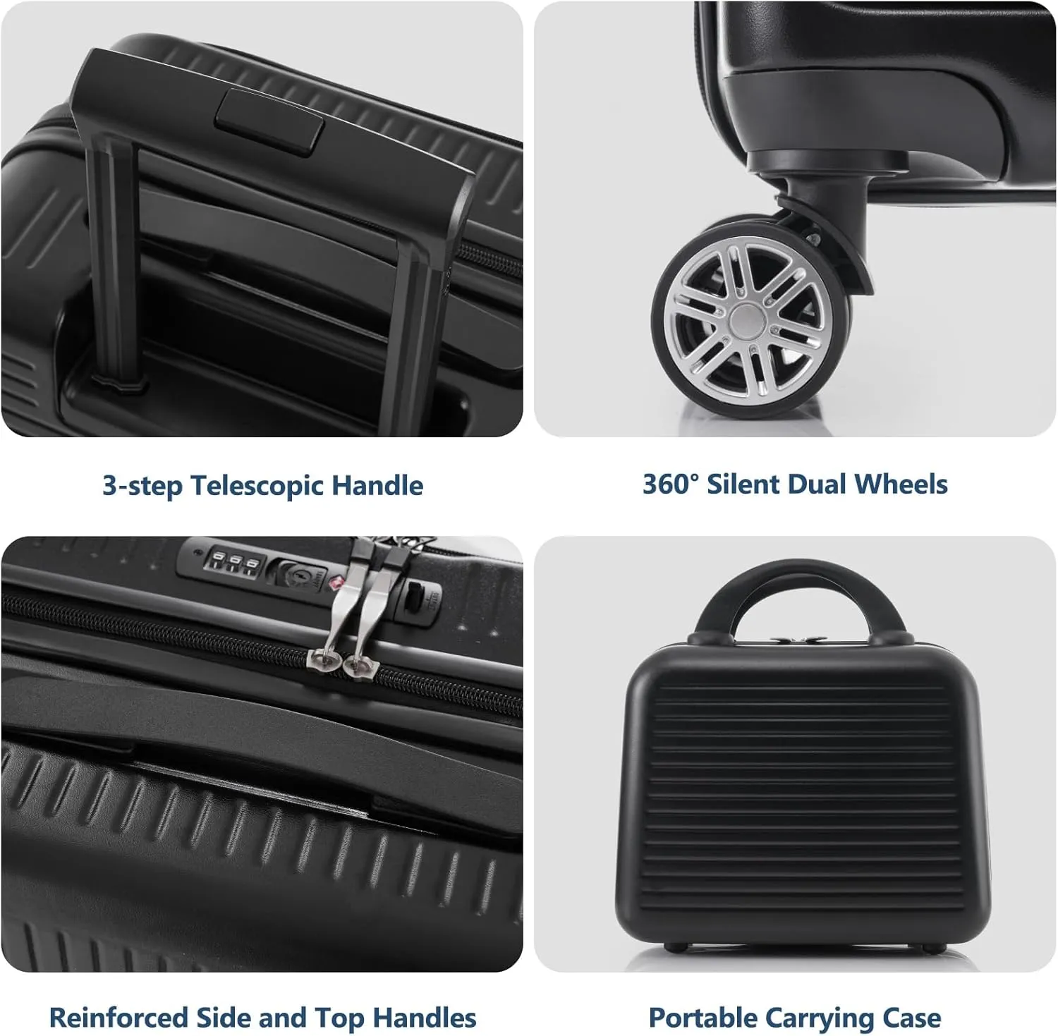 Carry-on Luggage, 20 Inch Front Open Suitcase, Lightweight with Front Pocket, USB Port,with 1 Portable Carrying Case (Black)