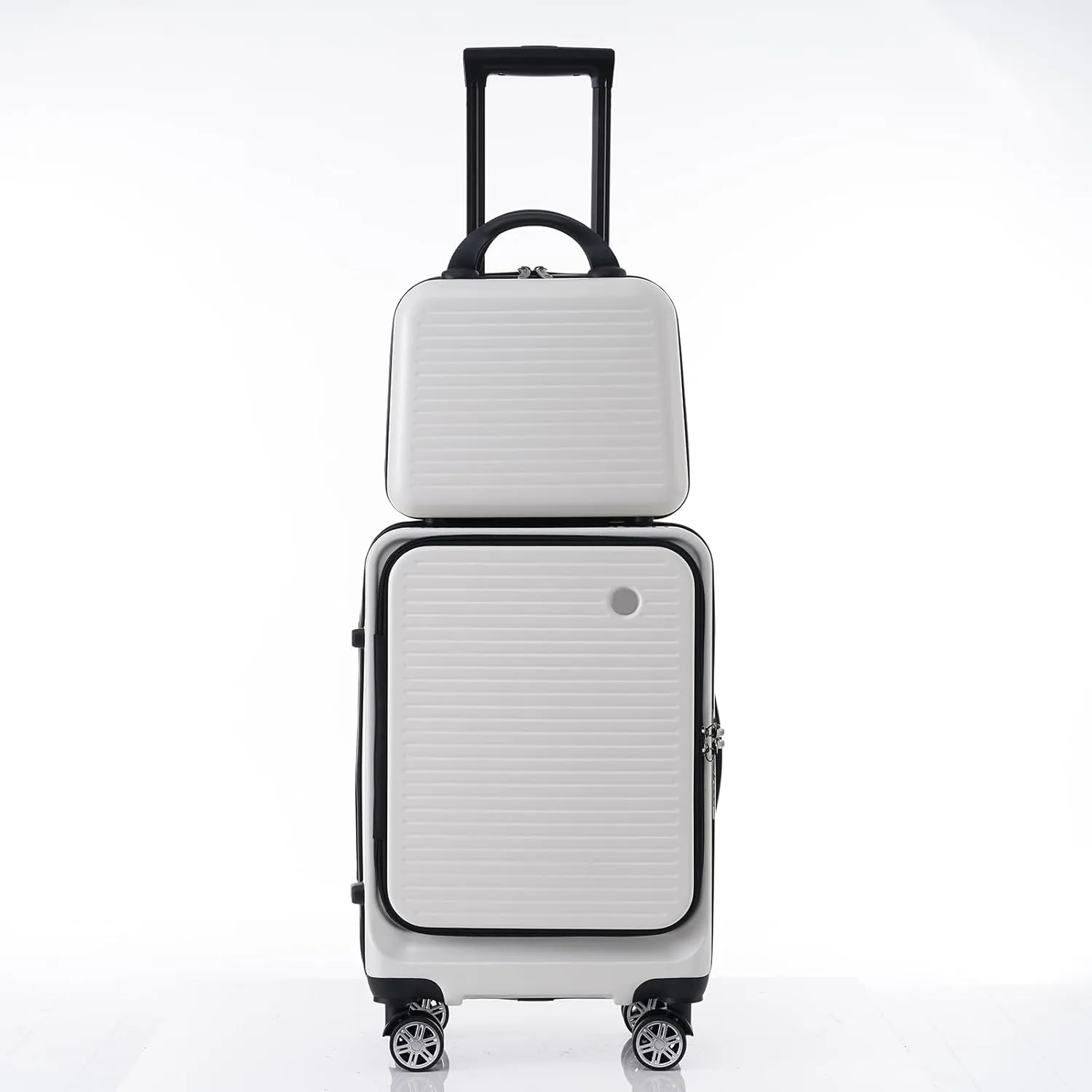 Carry-on Luggage, 20 Inch Front Open Suitcase, Lightweight with Front Pocket, USB Port,with 1 Portable Carrying Case (White)