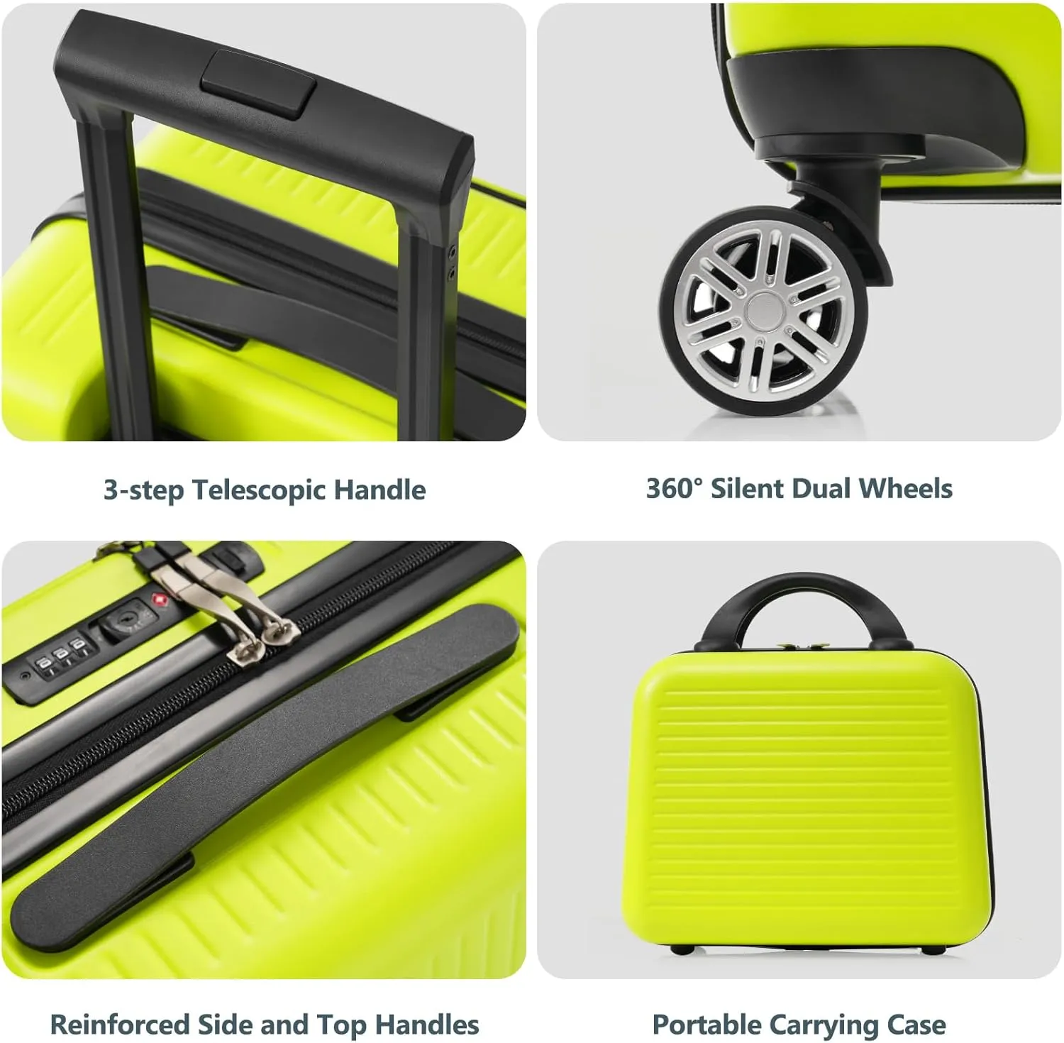 Carry-on Luggage, 20 Inch Front Open Suitcase, Lightweight with Front Pocket, USB Port,with 1 Portable Carrying Case (Yellow green)
