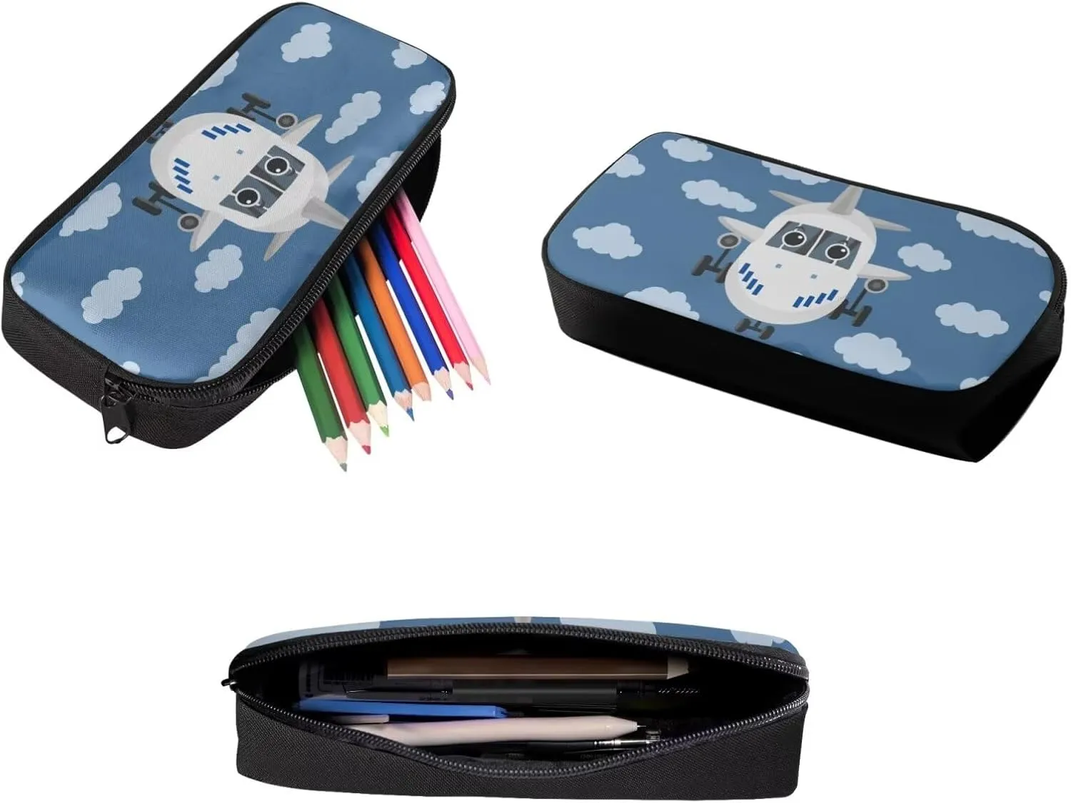 Cartoon Airplanes Preschool Backpack Boys with Lunch Box Kids Bookbag and Cute Pencil Case Lunch Box with Zipper Pockets Durable Pencil Pouch School Bag with Laptop Compartment