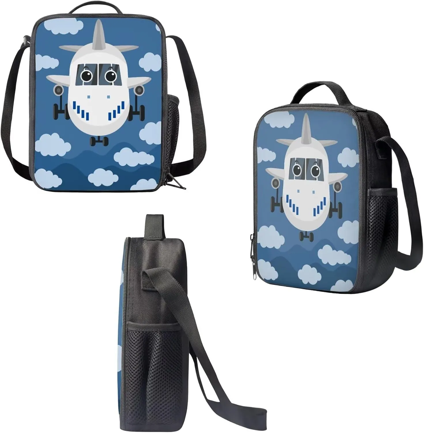 Cartoon Airplanes Preschool Backpack Boys with Lunch Box Kids Bookbag and Cute Pencil Case Lunch Box with Zipper Pockets Durable Pencil Pouch School Bag with Laptop Compartment