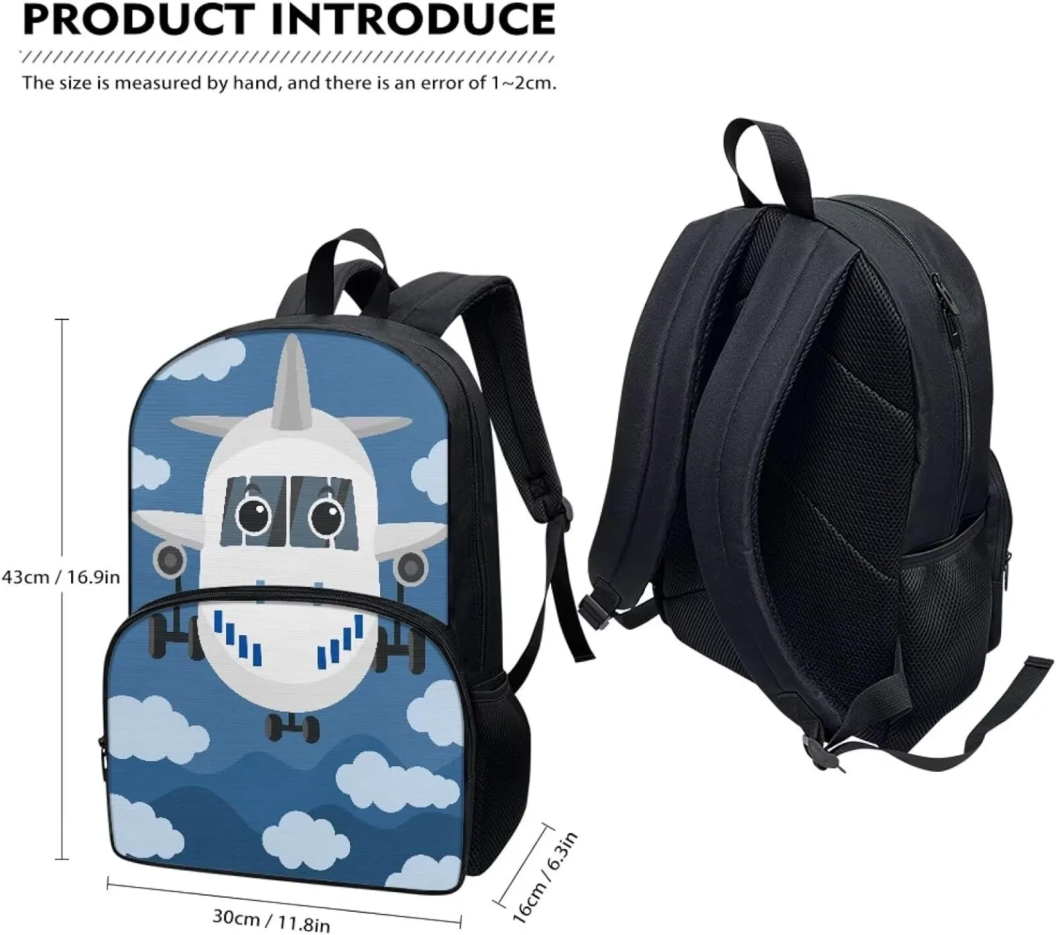 Cartoon Airplanes Preschool Backpack Boys with Lunch Box Kids Bookbag and Cute Pencil Case Lunch Box with Zipper Pockets Durable Pencil Pouch School Bag with Laptop Compartment