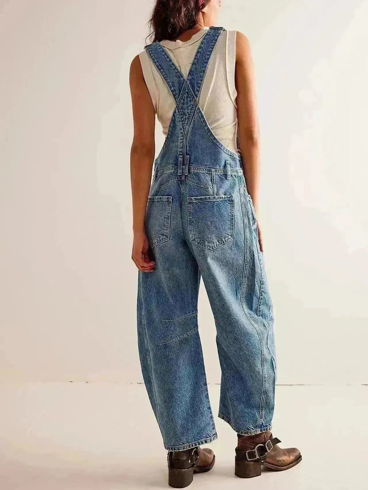 Casual  Loose Denim Overalls Street Jeans Jumper Pant Denim Jumper for Women