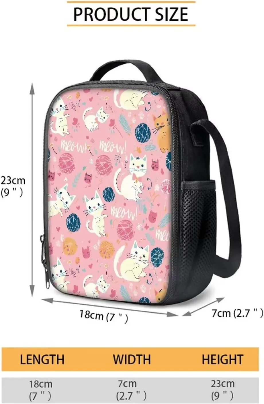 Cat Backpack and Lunch Box Set Elementary Pencil Case Girls Kawaii Backpack Set Large Bookbag and Pencil Case Pink Thermos Lunch Bag for School and Travel