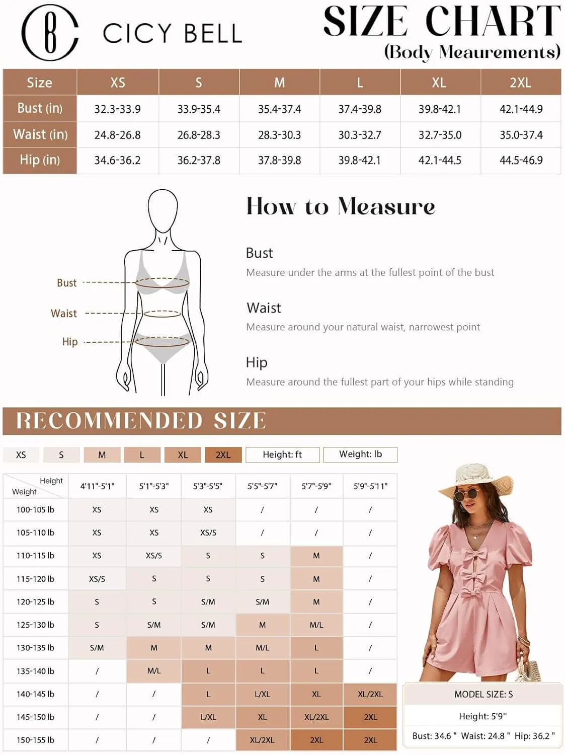 Cicy Bell Womens Cute Rompers Bow Front Puff Sleeve V Neck Short Jumpsuits Sexy Summer Outfits with Pockets