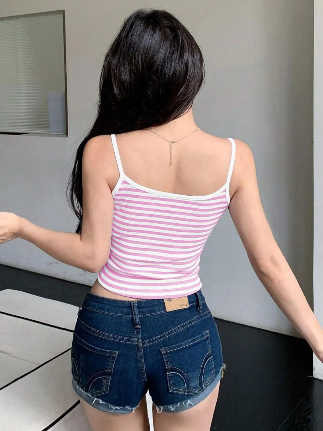 Cioatin Women Y2K Sleeveless Striped Spaghetti Strap Crop Cami Tank Backless Slim Fit Aesthetic Going Out Tops Girls