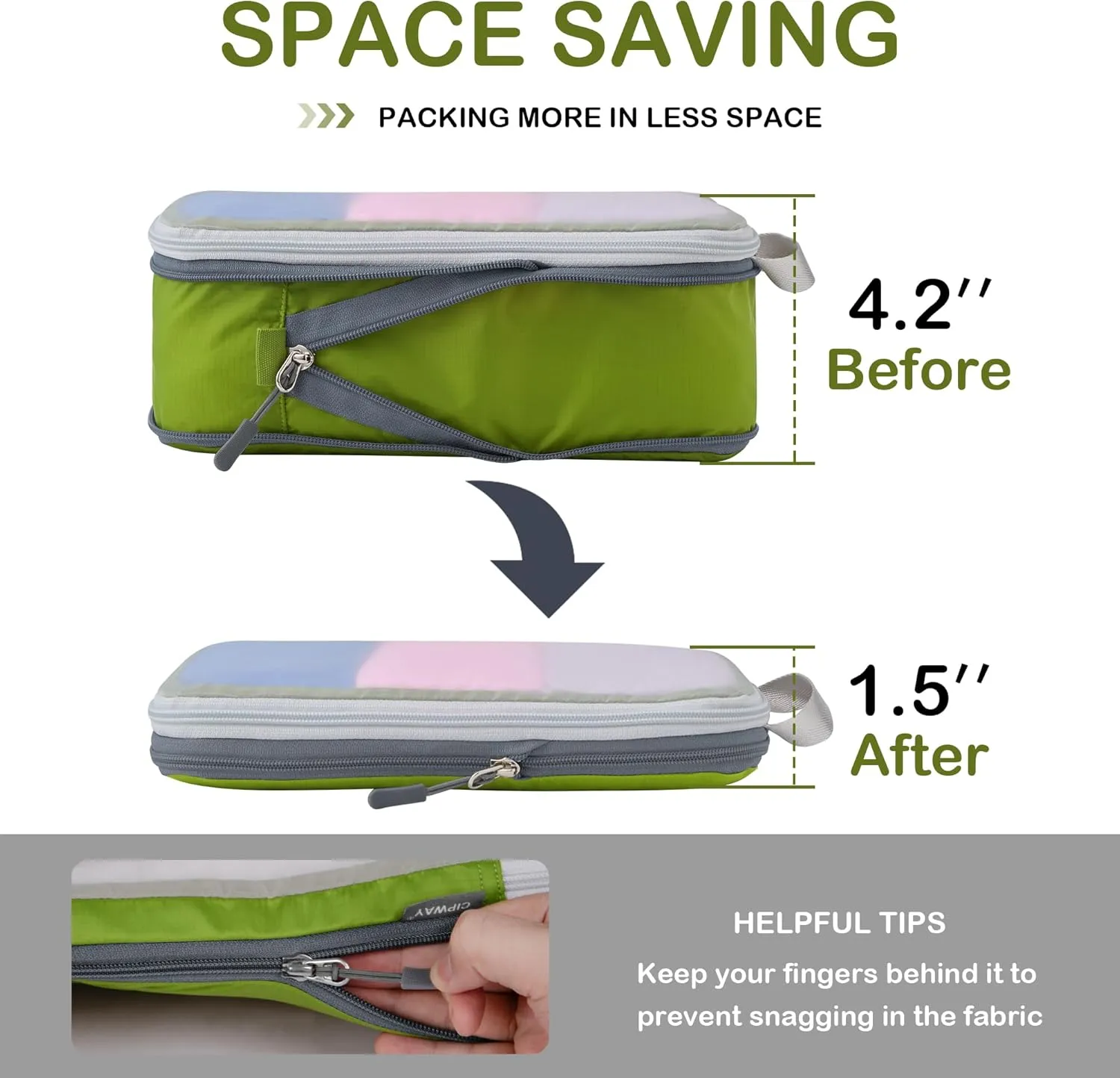 Cipway Compression Packing Cubes, See Through Mesh Luggage Organizer Bags, Travel Essentials for Carry on Suitcase with Laundry Bag and Clear Toiletries Bag6 Pcs,Green