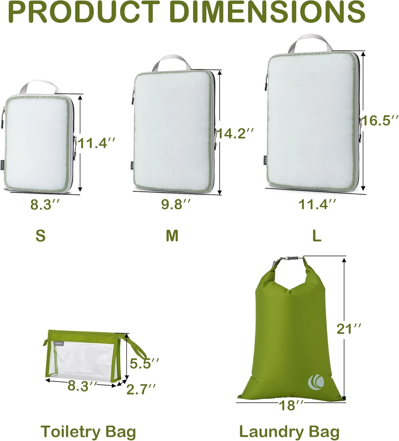 Cipway Compression Packing Cubes, See Through Mesh Luggage Organizer Bags, Travel Essentials for Carry on Suitcase with Laundry Bag and Clear Toiletries Bag6 Pcs,Green