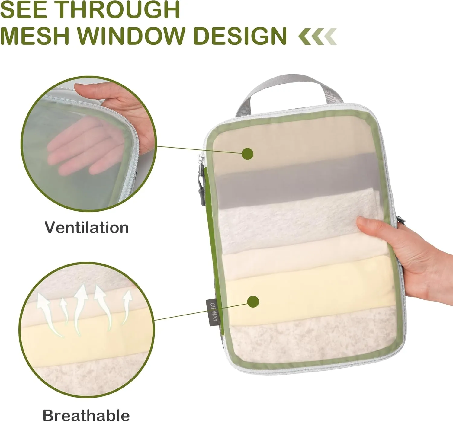 Cipway Compression Packing Cubes, See Through Mesh Luggage Organizer Bags, Travel Essentials for Carry on Suitcase with Laundry Bag and Clear Toiletries Bag6 Pcs,Green