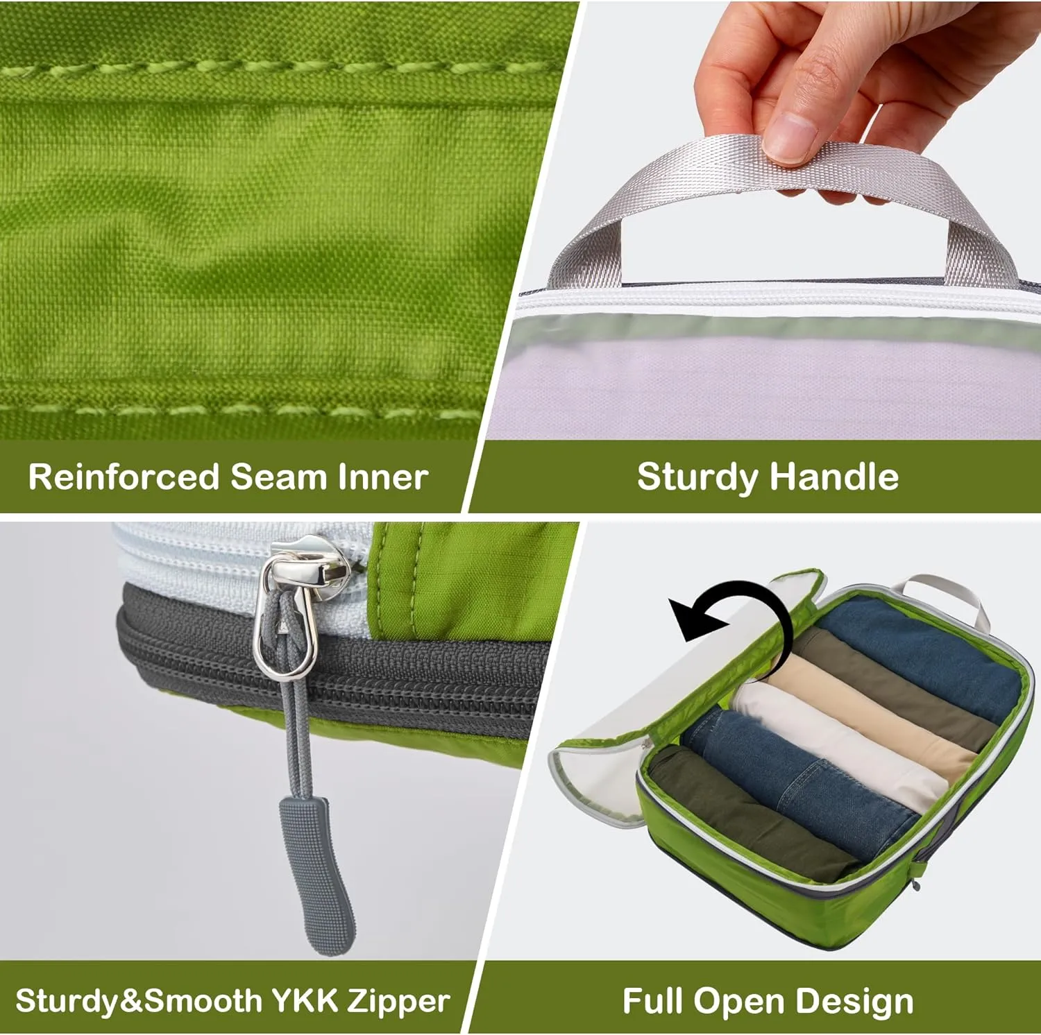 Cipway Compression Packing Cubes, See Through Mesh Luggage Organizer Bags, Travel Essentials for Carry on Suitcase with Laundry Bag and Clear Toiletries Bag6 Pcs,Green