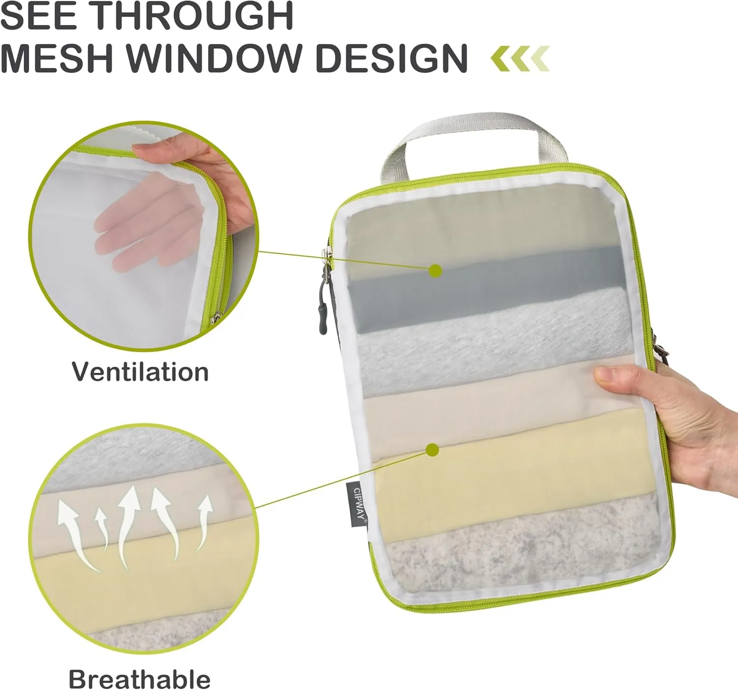 Cipway Mesh Compression Packing Cubes, Ultralight See Through Luggage Organizer Bags, Travel Essentials for Carry on Suitcase3 Pcs,White