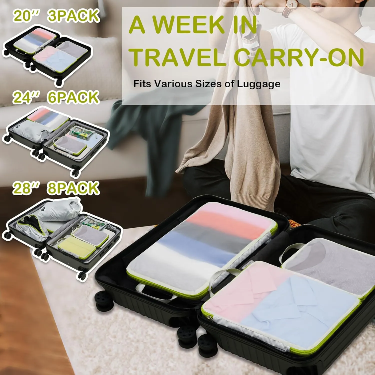 Cipway Mesh Compression Packing Cubes, Ultralight See Through Luggage Organizer Bags, Travel Essentials for Carry on Suitcase3 Pcs,White