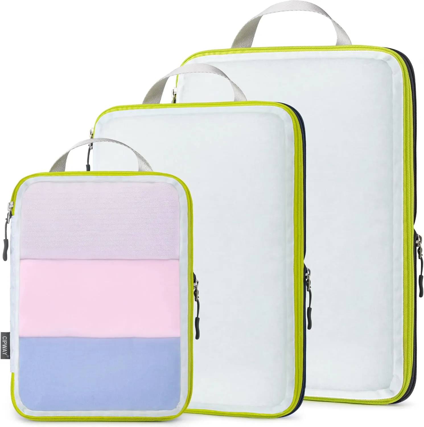 Cipway Mesh Compression Packing Cubes, Ultralight See Through Luggage Organizer Bags, Travel Essentials for Carry on Suitcase3 Pcs,White