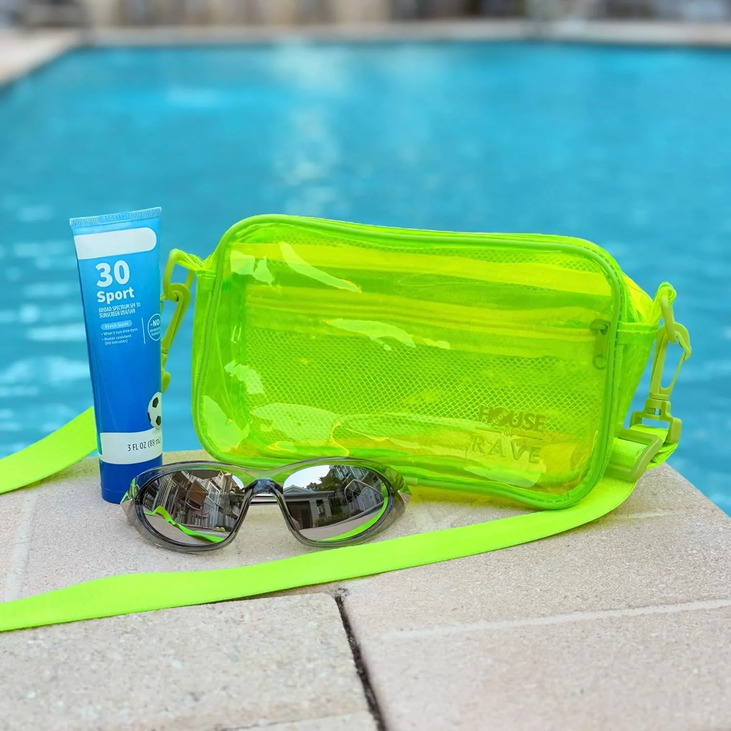 Clear Crossbody Bag - Neon Rave Bag - Clear Festival Bag for Women Men - Jelly Bag - Vegan Leather Carry Bag